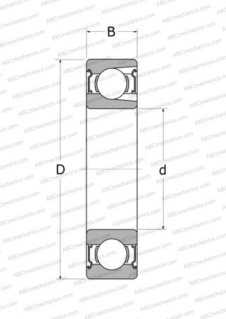 Drawing of bearing 303 2Z ABC: dimensions, diameters, width