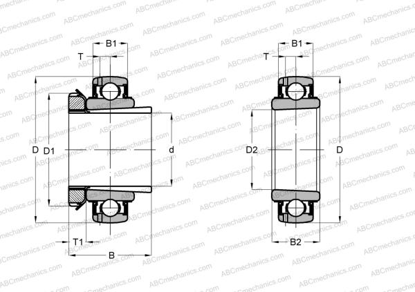 Чертеж подшипника UK 305 + H2305 ABC: размеры, диаметры, ширина
