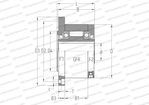 Чертеж подшипника GFR 12 F2F7 ABC: размеры, диаметры, ширина