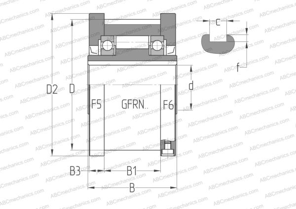 Чертеж подшипника GFRN 12 F5F6 ABC: размеры, диаметры, ширина