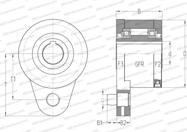 Чертеж подшипника GFR 12 F2F3 ABC: размеры, диаметры, ширина