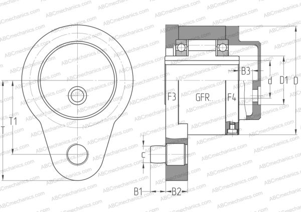 Чертеж подшипника GFR 25 F3F4 ABC: размеры, диаметры, ширина