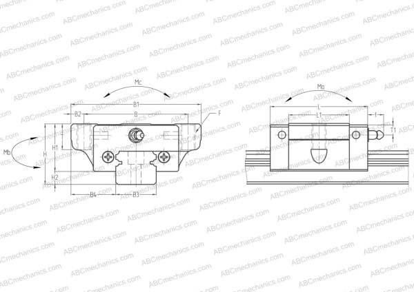 Drawing of linear motion system LAS15JL NSK: dimensions, diameters, width