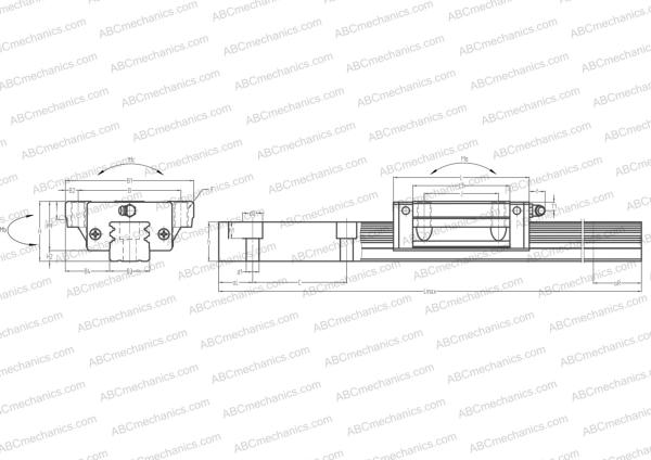 Drawing of linear motion system LY55GL ABC: dimensions, diameters, width