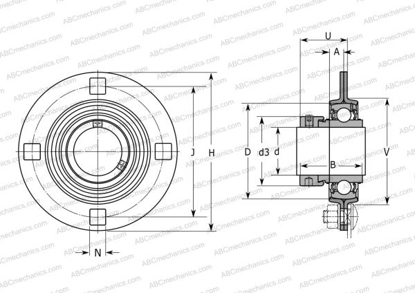Чертеж подшипникового узла, корпуса PF 30 WF SKF: размеры, диаметры, ширина